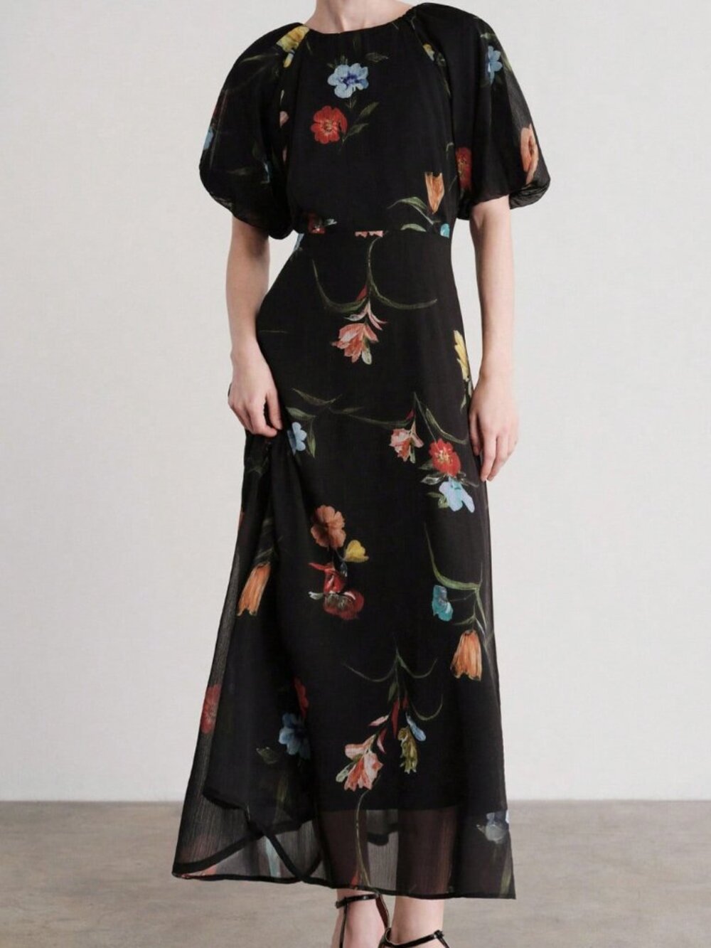 Multicolor Elegant Women's Floral Print Round Neck Short Sleeve Dress